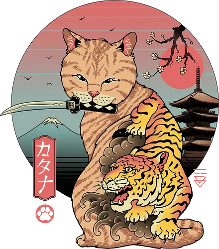 Catana in Edo - cat, katze, katana, tiger, traditional, traditional art